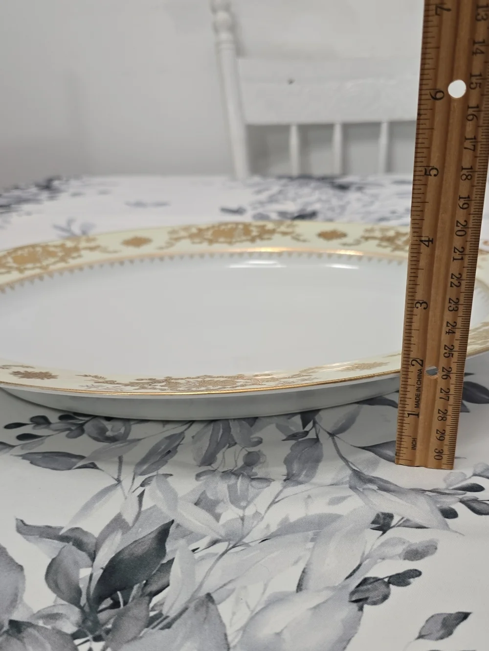 Vintage Wiss China Oval Serving Tray Porcelain Japan White Gold Floral Filigree
